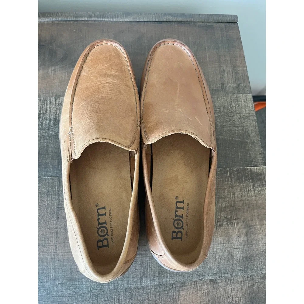 Born Caleb Mens 13M Leather Slip On Loafers Tan Moccasin Shoes BM0008006